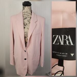 Zara Boyfriend Blazer Womens SZ M Oversized Straight Cut Two Buttons Pink NEW